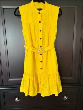Banana Republic Yellow Sleeveless Button-Front Belted Dress